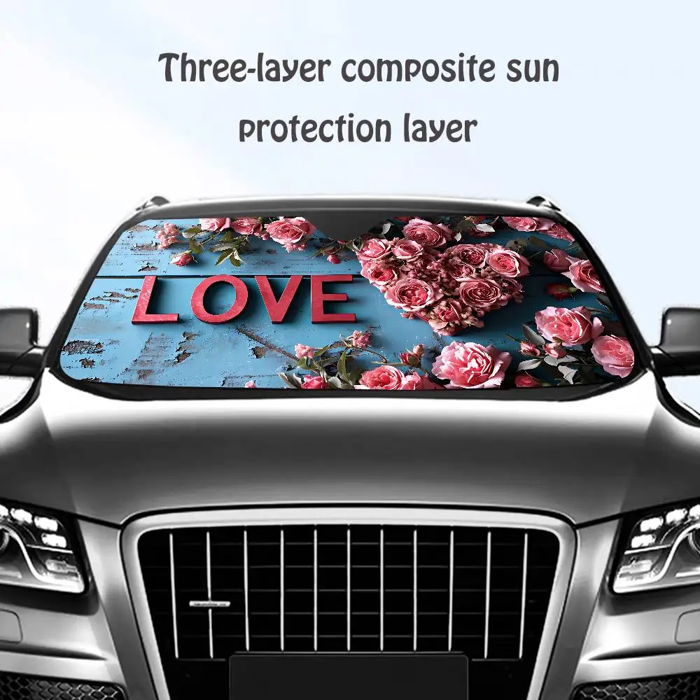 

Valentine's Day Love Car SunShade Windshield Sun Shade Personalized Picture Block UV Rays Visor Protector