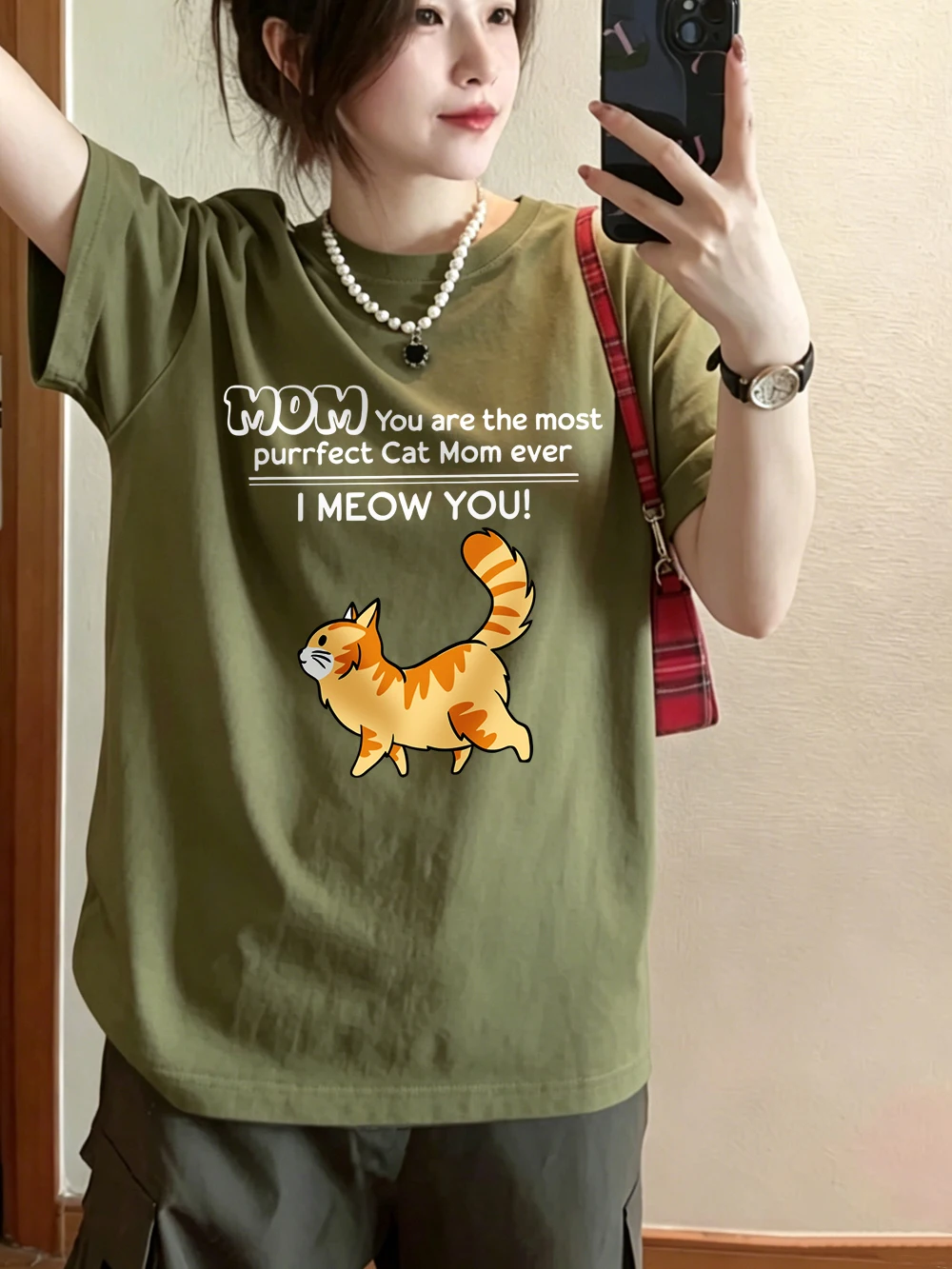 Funny Cat Mom I Meow You Prints Cotton T-Shirts Womens Summer Short Sleeve T Shirt Casual Soft Oversized Tops Basic O-Neck Tees