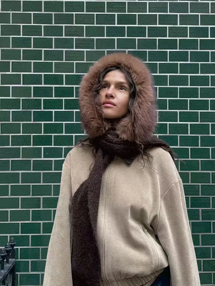 High-End Women's Faux Fur Effect Scarf Hat Winter New Arrival Ele Ethnic Sle Stage Costume Accory by ZA2025