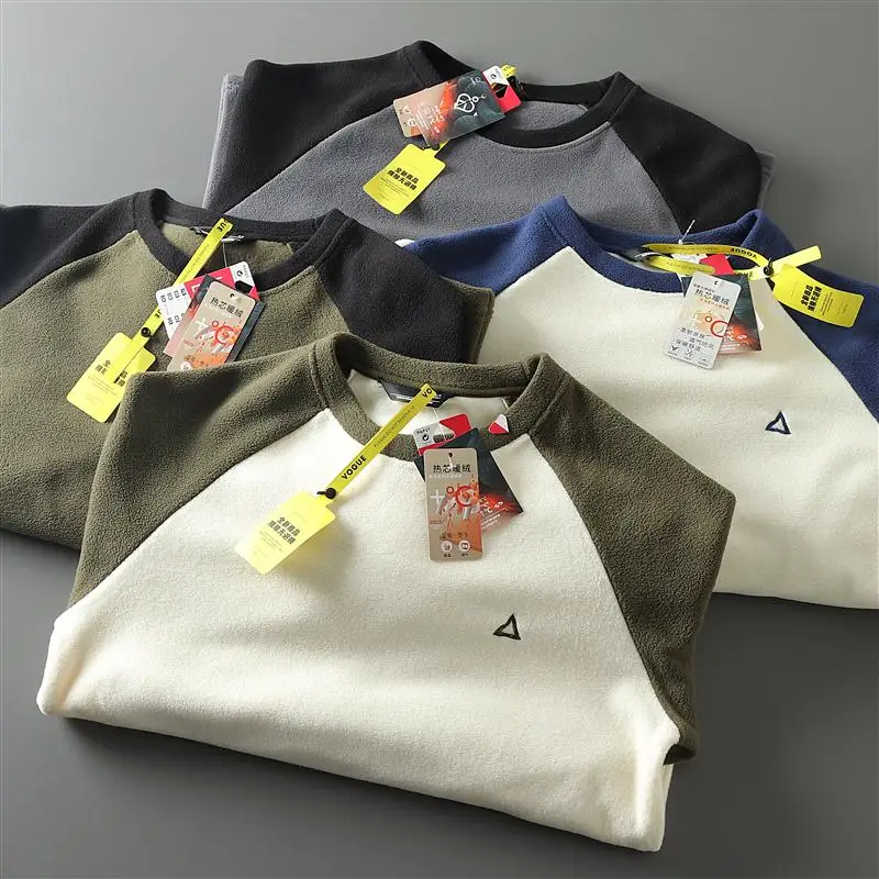 

Двусторонняя флисовая толстовка: повседневная, теплая, в стиле ретро, с цветными блоками, осенне-зимняя, модная мужская худи, популярный молодежный стиль