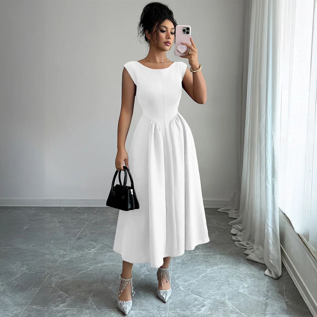 Vestido largo elegante de Color sólido que se pega a la cintura moda de mujer 2025 Otoño Invierno