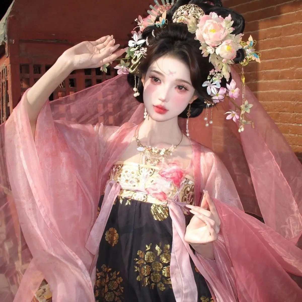 Olivegirl Hanfu Dress Embroidery Traditional Chinese Clothing Chest Length Tang Style Set Draped Hanfu Cosplay