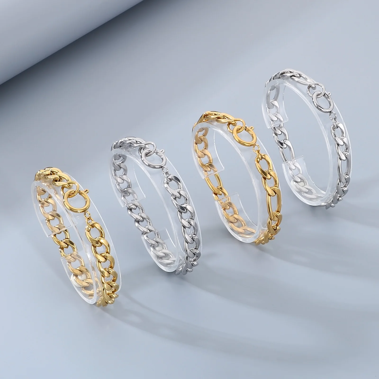 5pcs/lot Wholesale 9mm 3 in 1 NK Curb Chain Bracelet Unisex Stainless Steel Jewelry