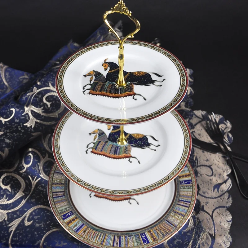 

European Sle Cerc Double Layered Tray Fruit And Candy Plate ternoon Tea Cake Stand Tee Tier Dert Holder Serving Tray