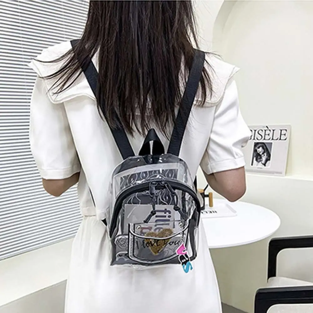 

Cute PVC Transparent Backpack Korean Style Crossbody Fashion Jelly Bag Large Capacity Love Heart Outdoor