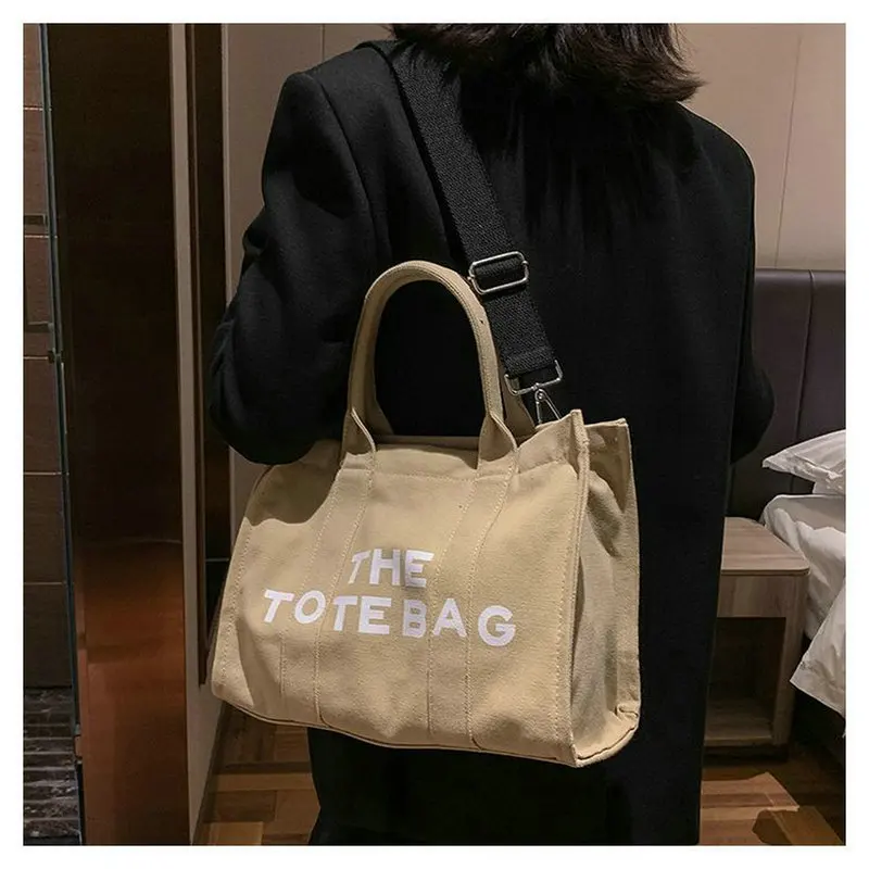 Bolso de lona clásico de lujo para mujer, bandolera con correa ancha para el hombro, diseño de marca de diseñador con pintura de letras, novedad de 2023