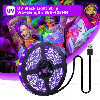 UV LED Light Strip Flexible LED Strip Light Ultraviolet UV Lamp 395-405nm Black Light 2835 SMD DC5V LED Ribbon For Glow Party