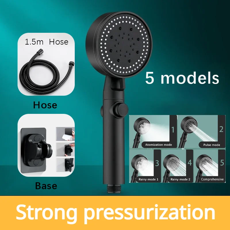 High Pressure Shower Head One-Key Stop Spray Nozzle Water 5 Models Knobs Saving Portable Shower Head Bathroom Accessories