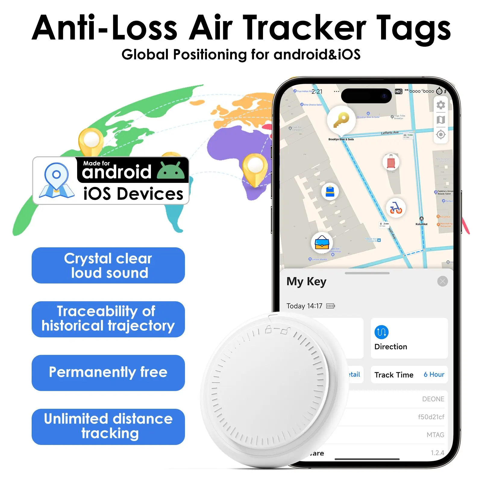 

Tracking Tags Waterproof Finder and Item Locator, iOS and Android Compatible,Finder Worldwide Tracking for Backpack Keys Luggage