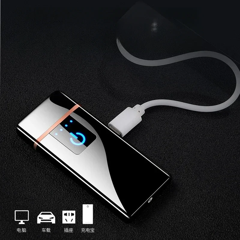 New Convenient Electric Coil USB Charging Fingerprint Sensing LED Display Flameless Tungsten Wire Lighter Outdoor Windproof Men