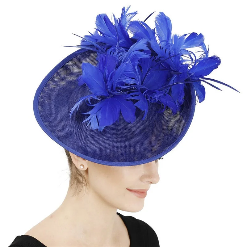 Fascinateurs-Chapeau d'église gris pour femmes, Sinamay, Fedora en plumes, Derby, Cocktail, Patients, Dames