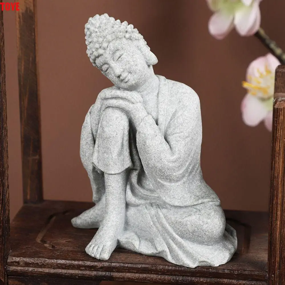 

Reclining Buddha Sandstone Buddha Green Sandstone Oriental Culture Buddhist Figurine Ornament Zen Sitting Posture