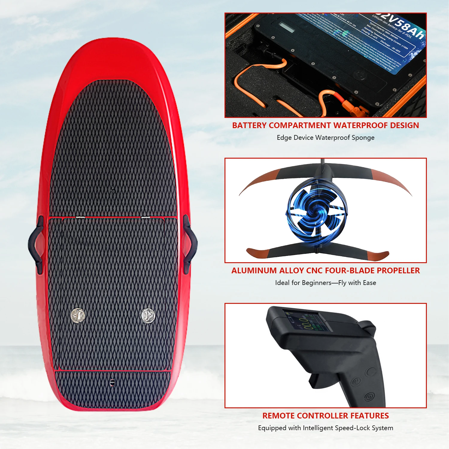 High-Speed Electric Carbon Fiber Surfboard Hydrofoil EFoil Remote Control  for Ocean Waters