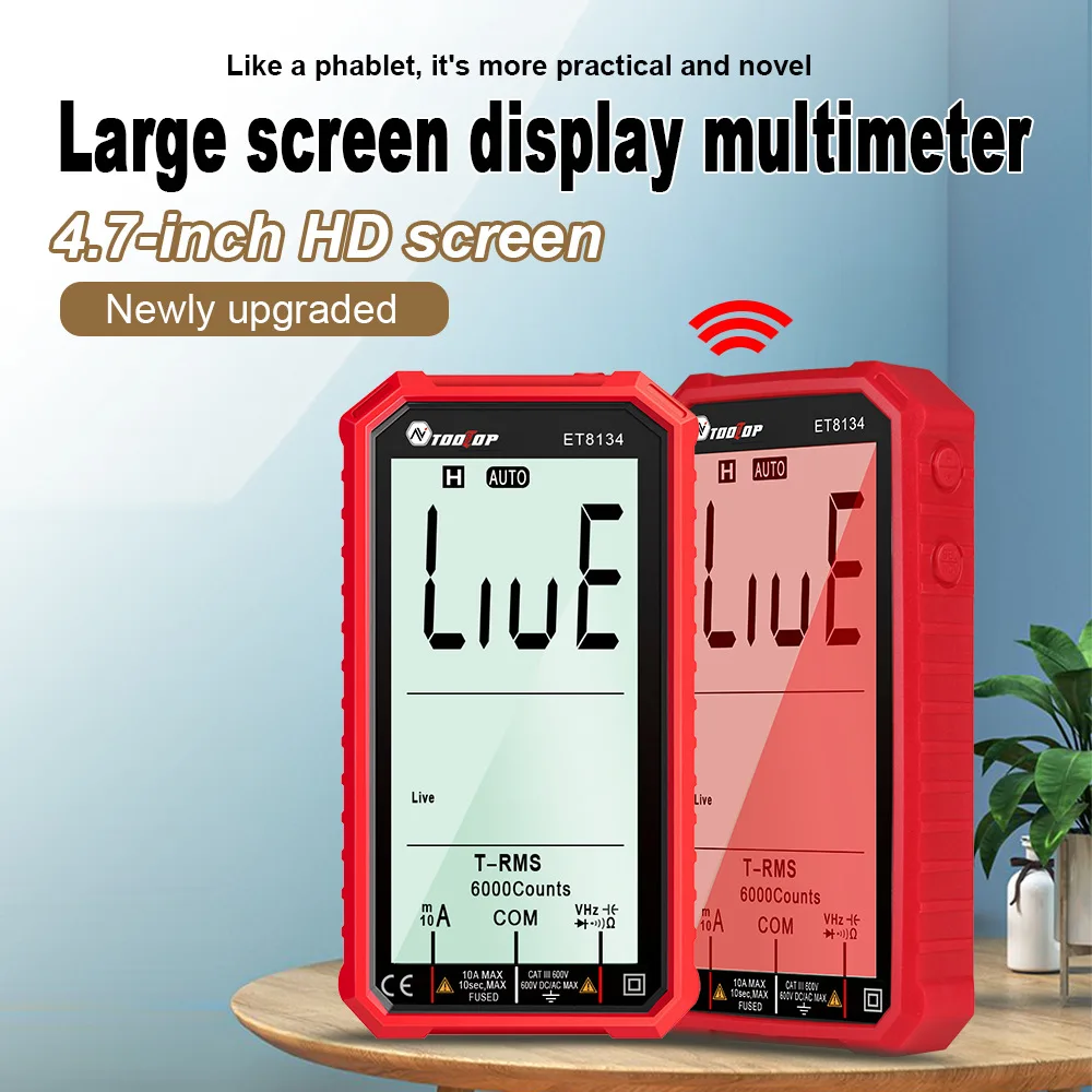 

TOOLTOP ET8134 Red Version Full-screen High-quality Multimeter Color Change Alarm Function Multi-function Multimeter