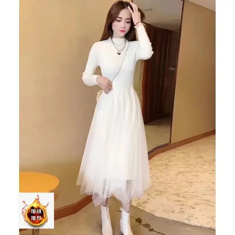 

Элегантное офисное облегающее однотонное платье трапециевидной формы с круглым вырезом и длинными рукавами, женское платье 2025, новая осенне-зимняя нижняя юбка C135