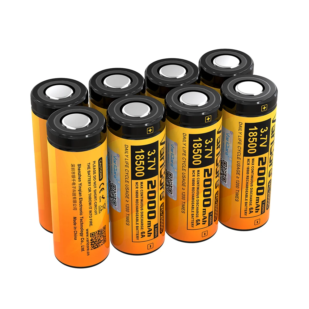 VariCore 18500 3.7 فولت 2000 مللي أمبير خلية بطارية ليثيوم أيون قابلة للشحن محمية لألعاب المصباح RC جهاز عالي السعة