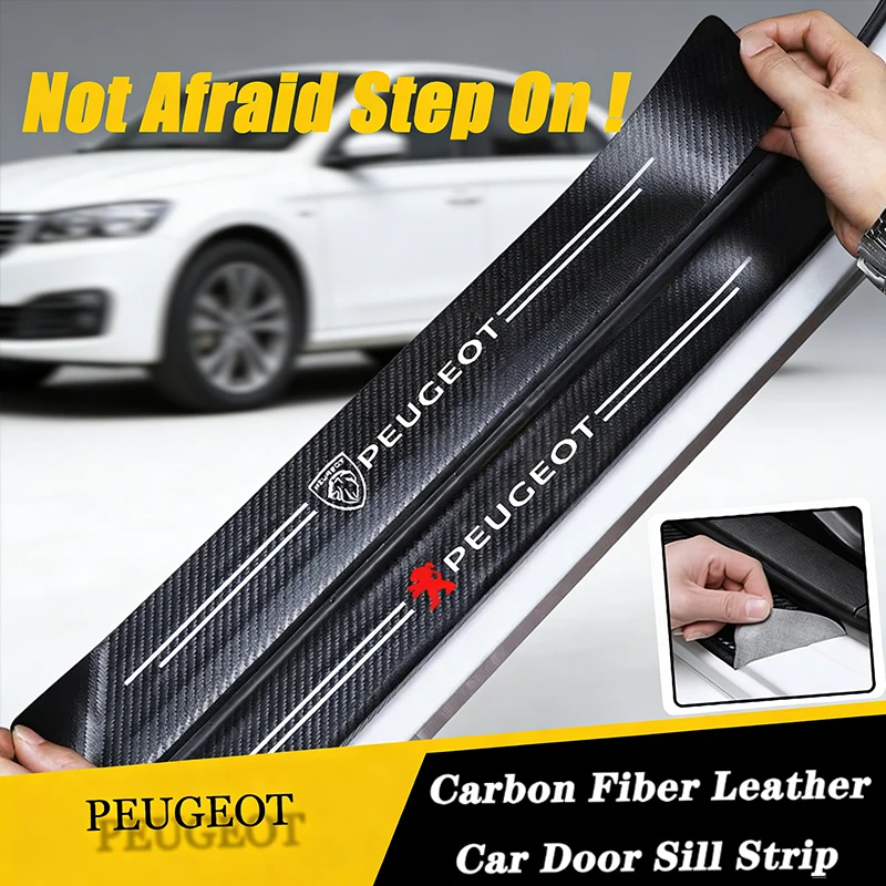 

1/4/5Pcs Carbon Fiber Leather Car Door Sill Protector Strip For Peugeot 206 307 308 207 3008 208 407 508 2008 5008 301 406 408