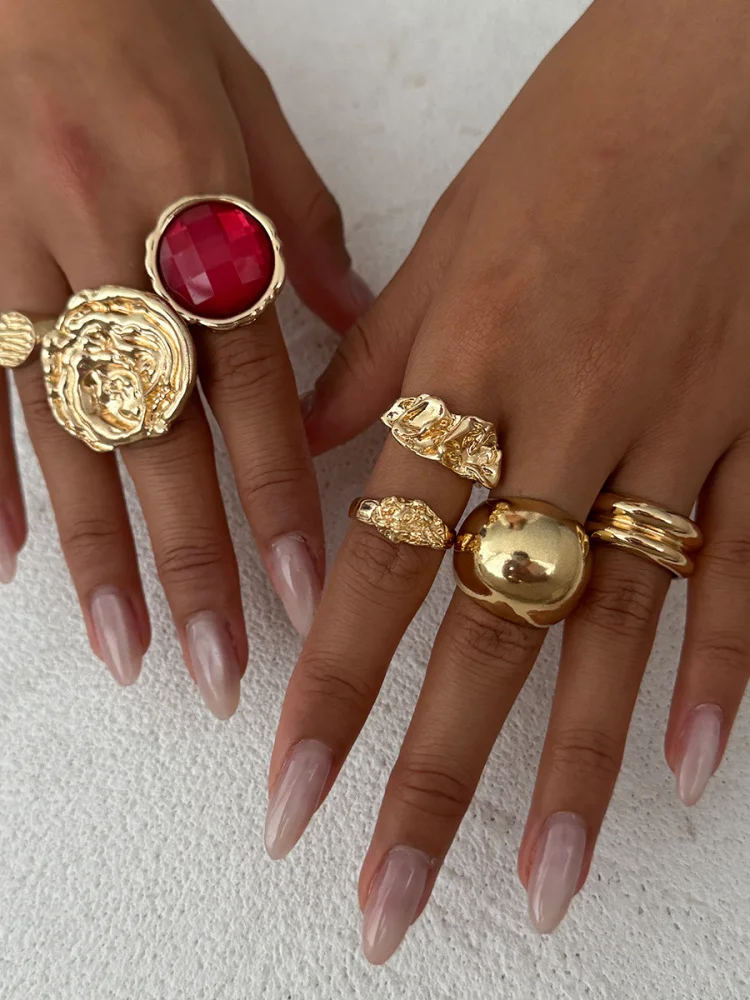 

Набор колец из жидкого металла с эффектом складывания, в стиле INS, с имитацией драгоценных камней и стразами, женское кольцо, модное геометрическое украшение из сплава