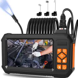 Endoscope Camera 4.3 Inch Screen Replaceable 5-Meter Rigid Cable HD1080P 8MM Lens Pipe Inspection USB Borescope LED 2000mAh