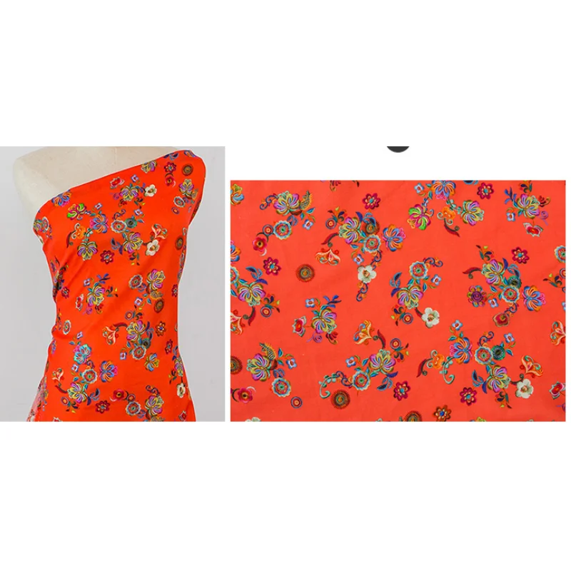 Tela de ramio puro de flores verdes pequeñas, tela estampada para vestidos, bata de verano, cheongsam fino, tela de lino para ropa