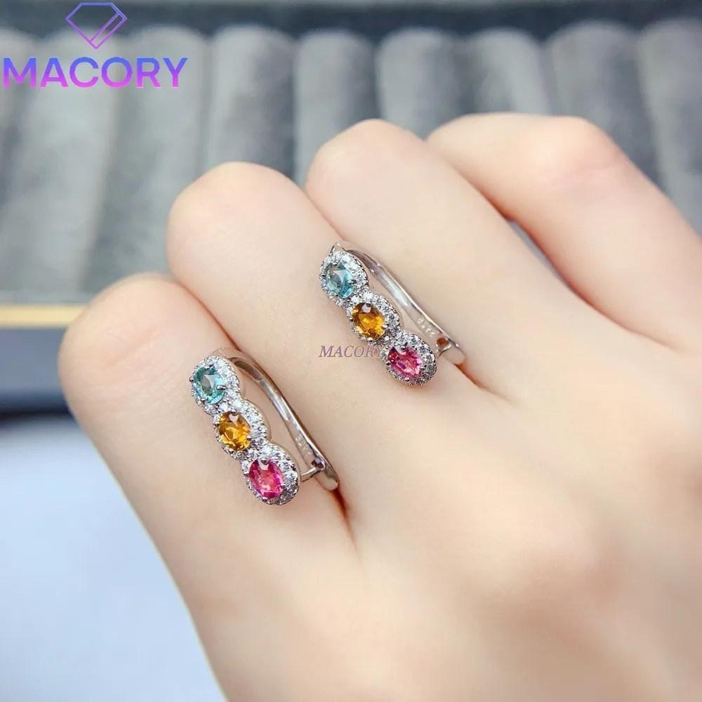 Natural tourmaline earrings 925 sterling silver, novel style rich colors fashionable and unique dopamine-inspired color scheme