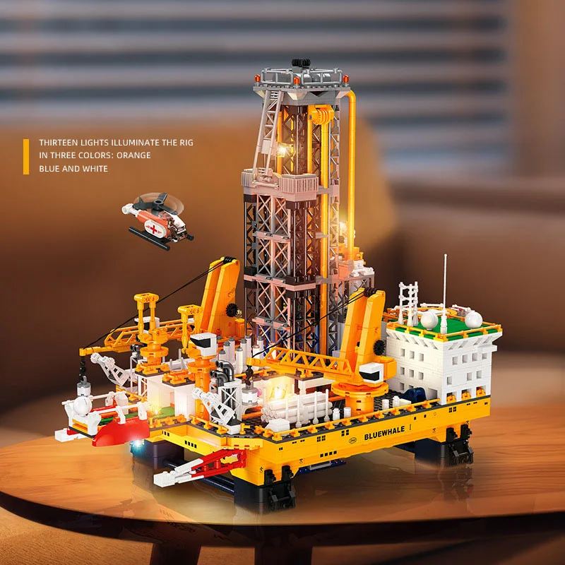 Creative City Architecture offshore Oil Well Moc Building Block With Light Figures Construction Bricks Toy Collection For Gift