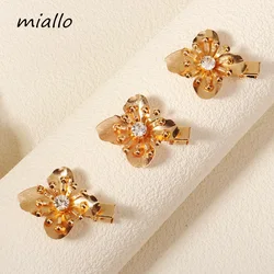 3PK Gold Alloy Metal Flower Hair Clips for Women and Girls Barrettes Set with Rhinestones Delicate Hair Clips Headdress Gift