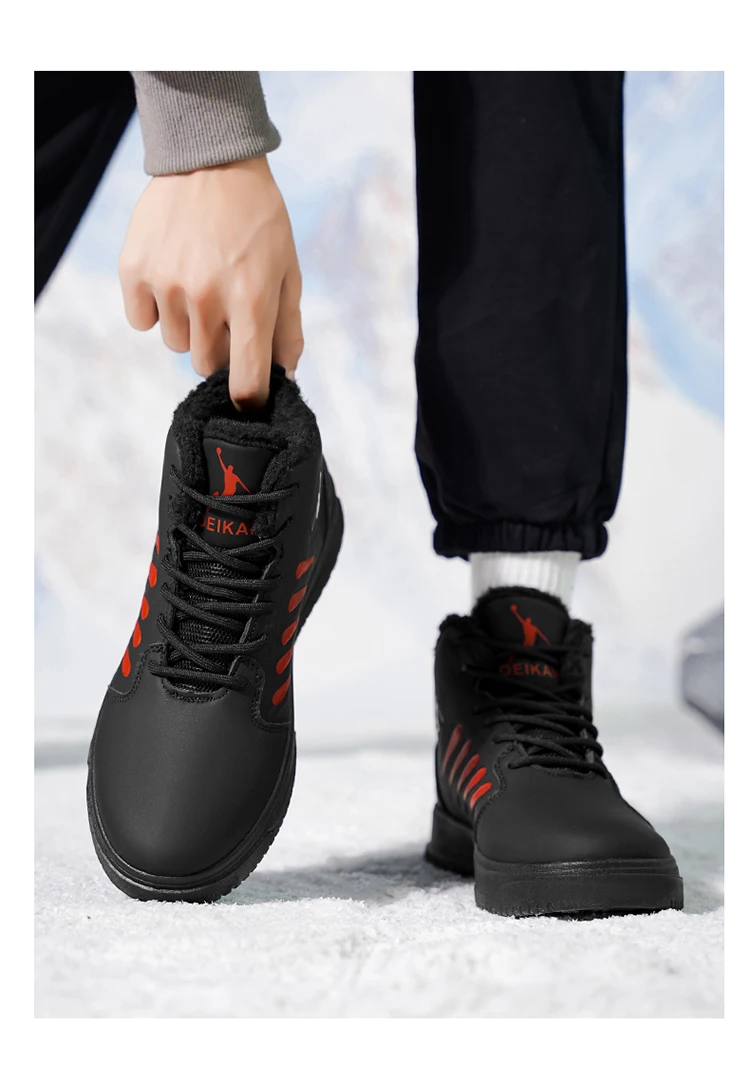 Herren Winter-Sneaker mit Fleecefutter, hohe Schnürschuhe mit Lederobermaterial, rutschfester Sohle, warme Freizeitschuhe für den täglichen Gebrauch. – Detail 11