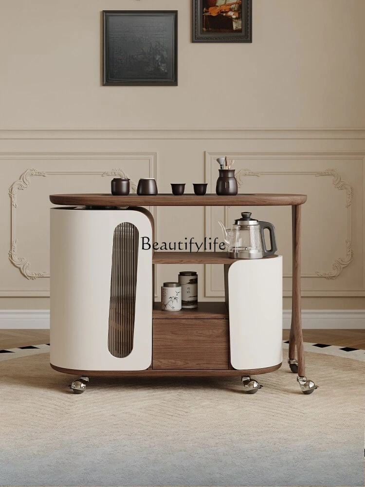 

Black walnut tea cart mobile small tea table medium and ancient style multi-functional rotating tea table