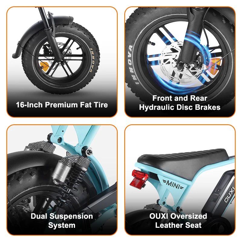 16インチ 250w ハイブリッド電動自転車 フルサスペンション 子供用ミニファットタイヤバイク キッズ電動ミニポータブル自転車 V8ミニ