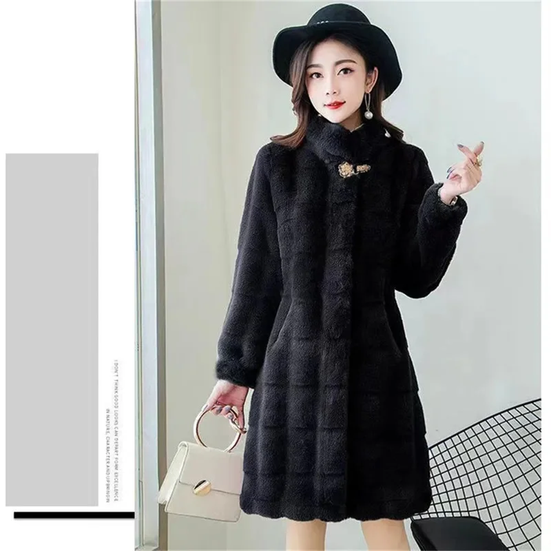 2023 Spring  Autumn NewCoat Fashion Design Sense Is Thin Wild Temperament High-End Imitation Mink Jacket Ladies Trend Thick 5XL