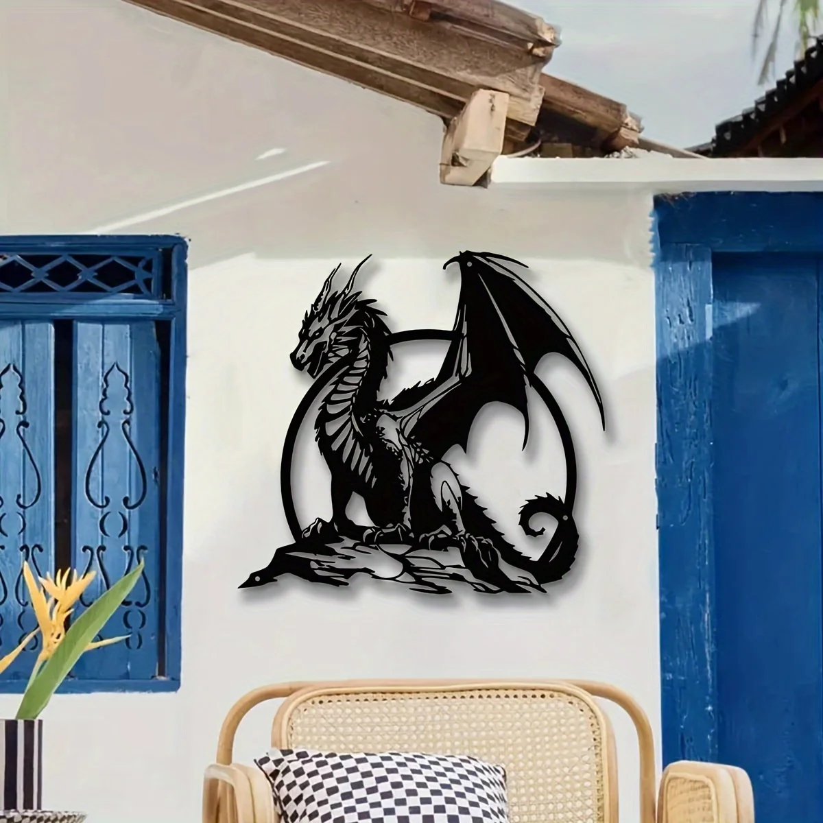 1 Stück atemberaubende Metall-Drachen-Wandkunst – 11,81 Zoll Eisenskulptur für Innen- und Außendekoration, perfekt für Wohnzimmer, Terrasse oder Balkon – Detail 8