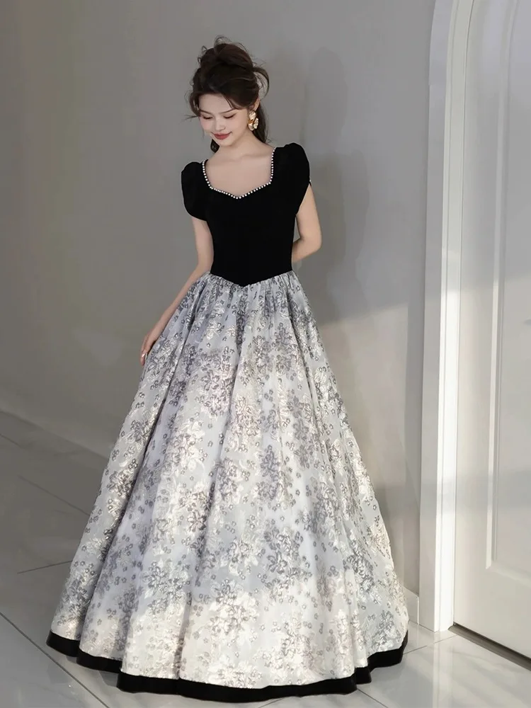 Hepburn Wind Black Annual Party Evening Dress Female 2024 New Banquet Vocal Music Art Test Adult Ceremony Lolita