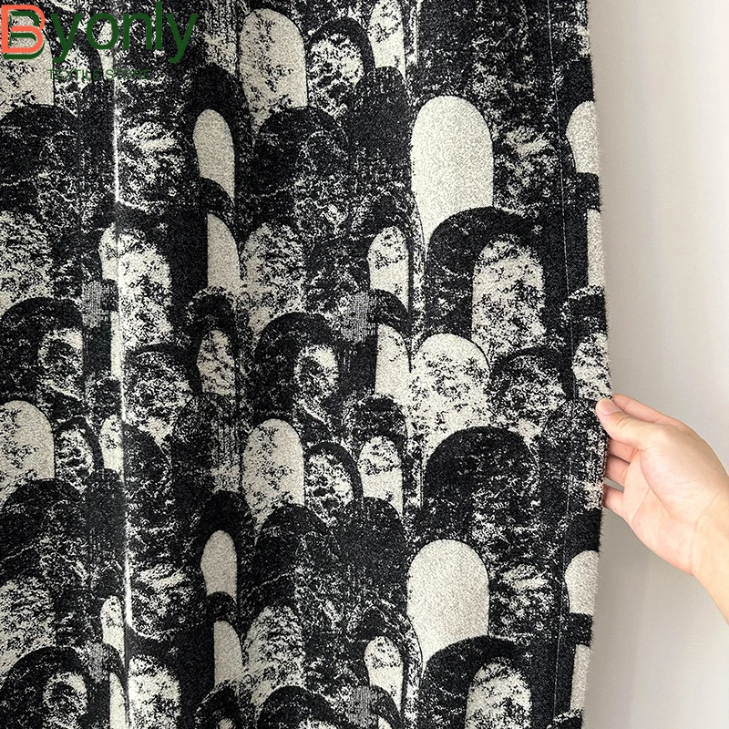 

New Plush Black and White Antique Jacquard Thickened Blackout Curtains for Living Room Bedroom French Window Balcony Window