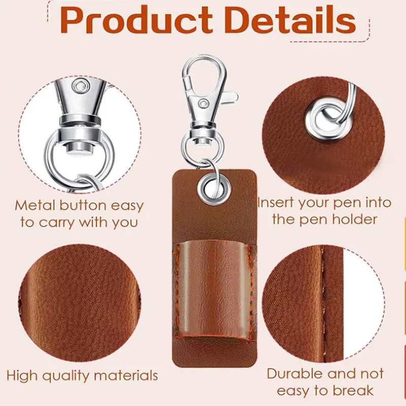 PU Leather Retro Pen Holder, Keychain Storage, Sleeve Pouch, Organizer, Keyring Protector, Badge Clip, Neck Lanyard, Novo, 1 Pc