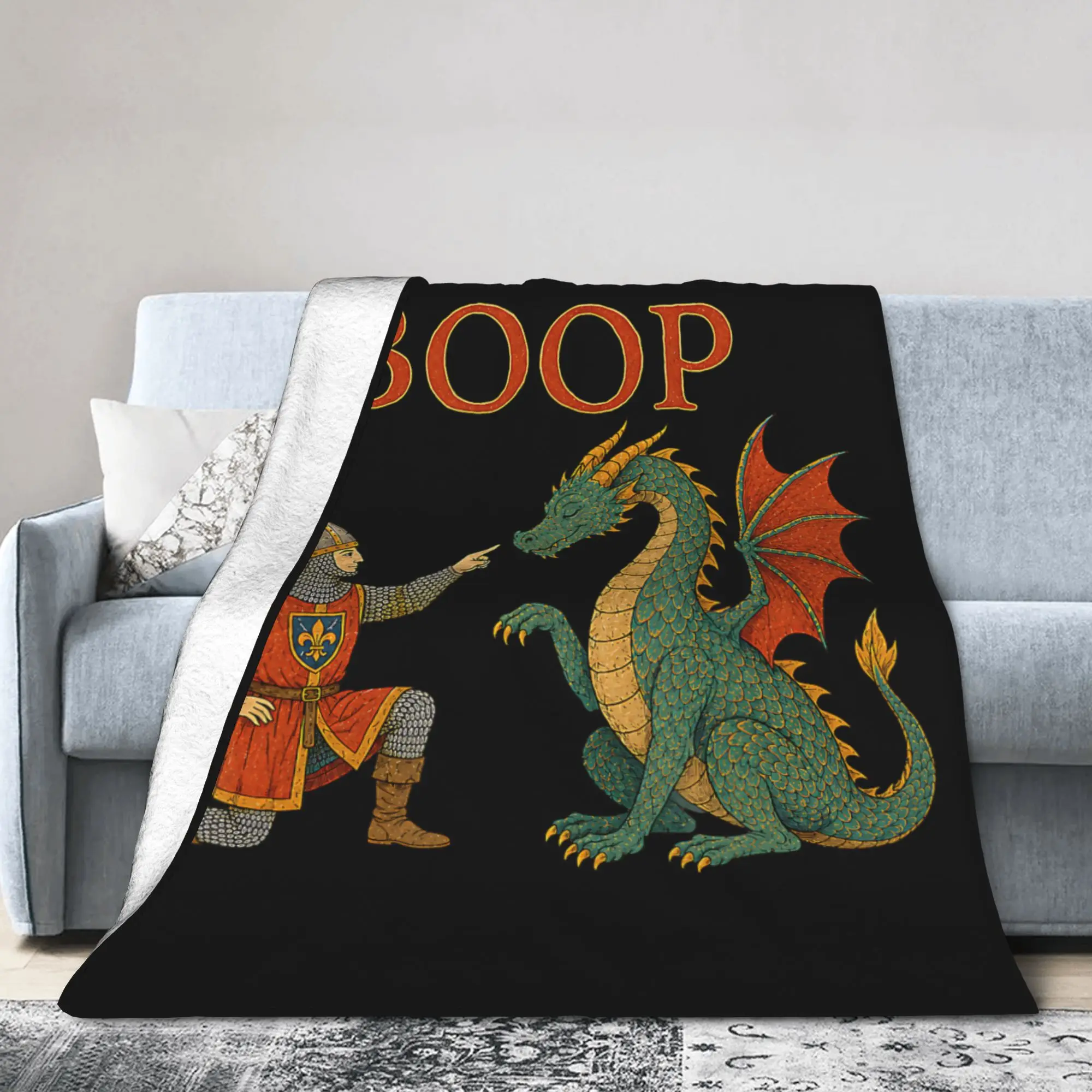 Le Boop Medieval Knight Dragon Blankets Flannel Summer  Multi-function Warm Throw Blankets for Home Bedroom Bedspread