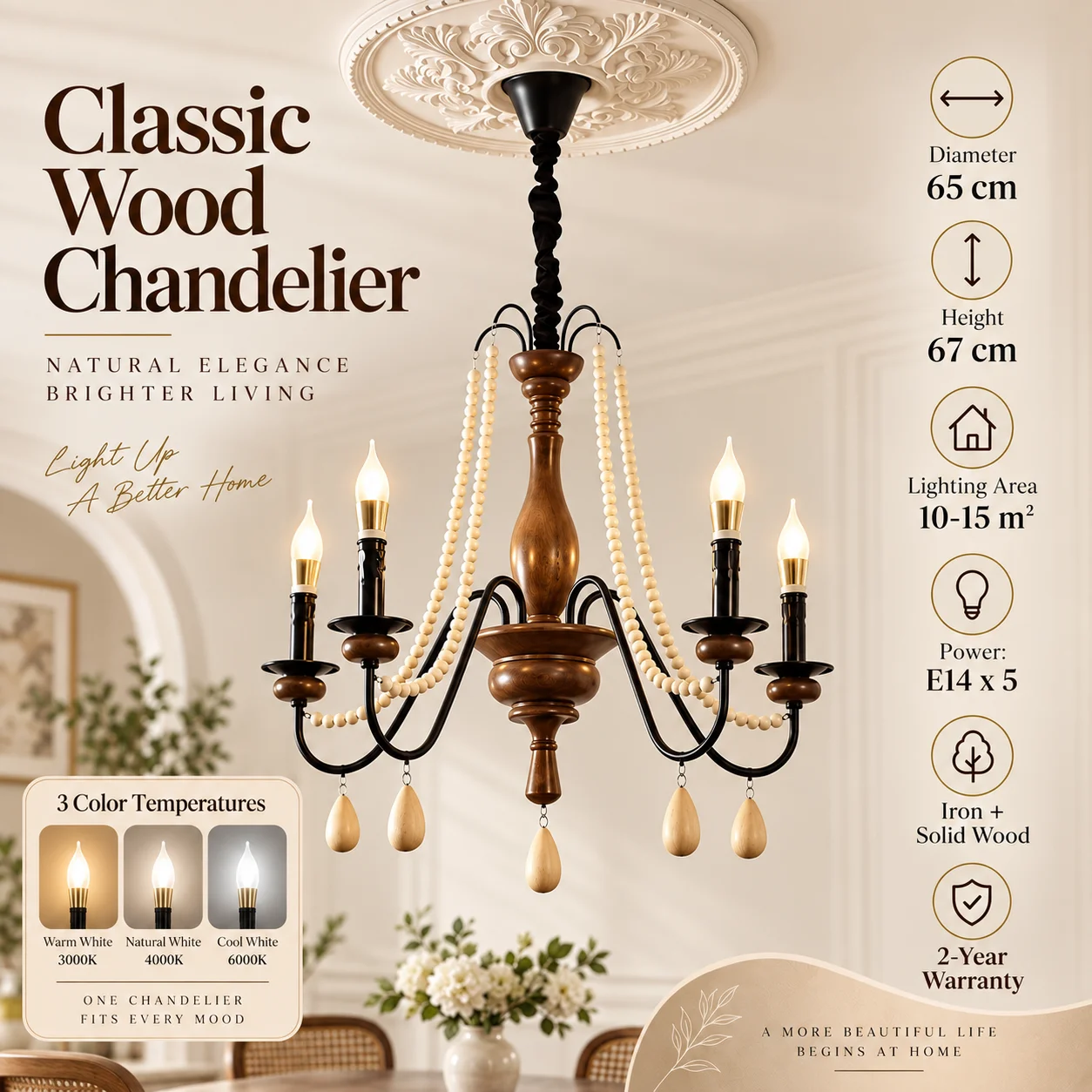 Rustic Wagon Wheel Chandelier, Vintage Wood Iron Candle Pendant Light for Farmhouse Bedroom