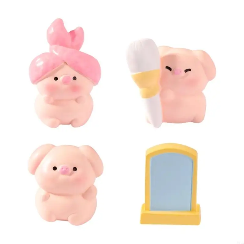 A9LA Pink Beauty Pig Miniature Animal Figurine Ornament for Car Dashboard Embellishments and Home Office Desktop Decors