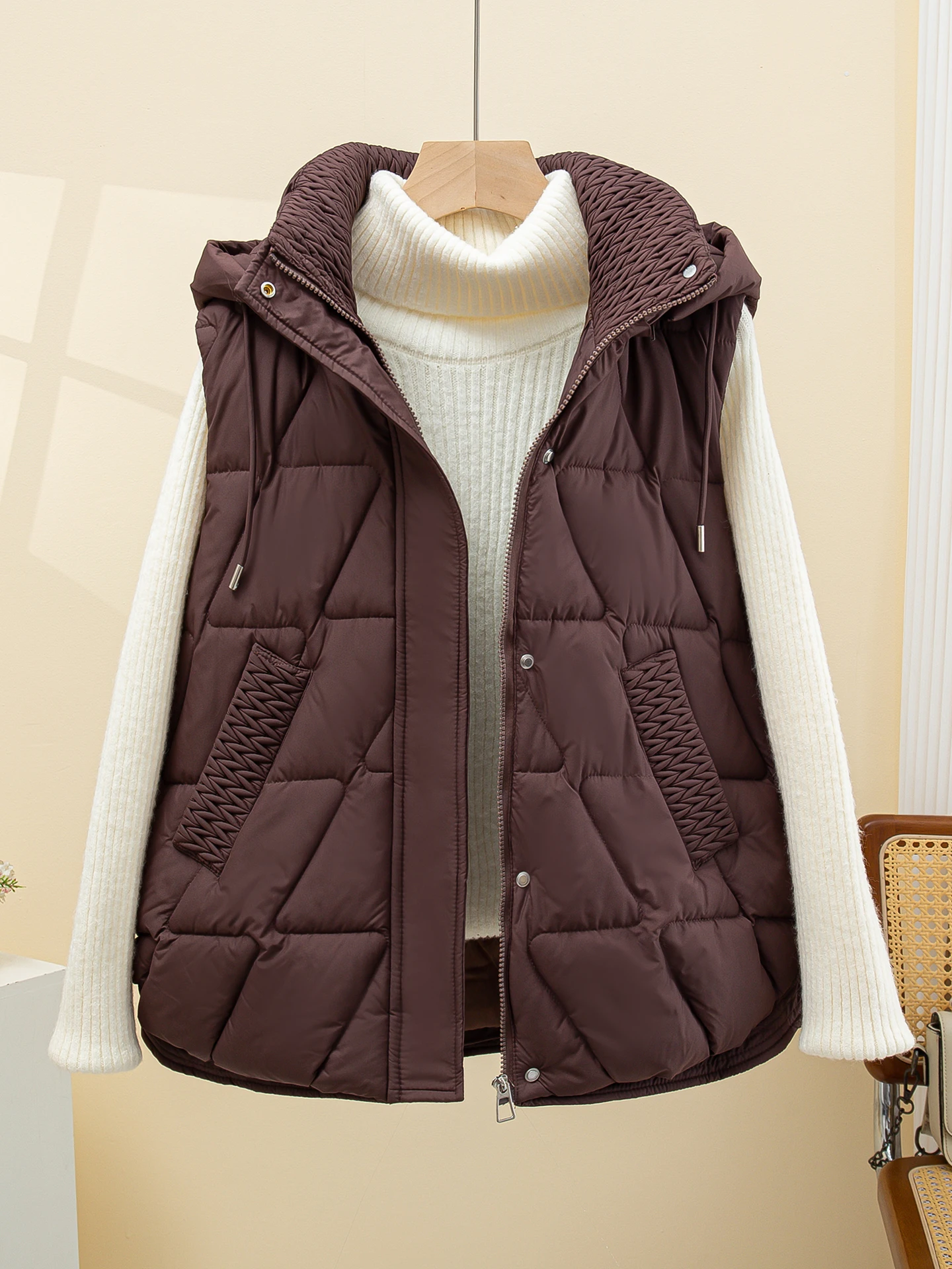 여성용 다운 코튼 조끼 또는 슬레 아우터웨어 패셔너블 루즈핏 소형 사이즈 가을 겨울 코튼 자켓 폴리에스터 섬유