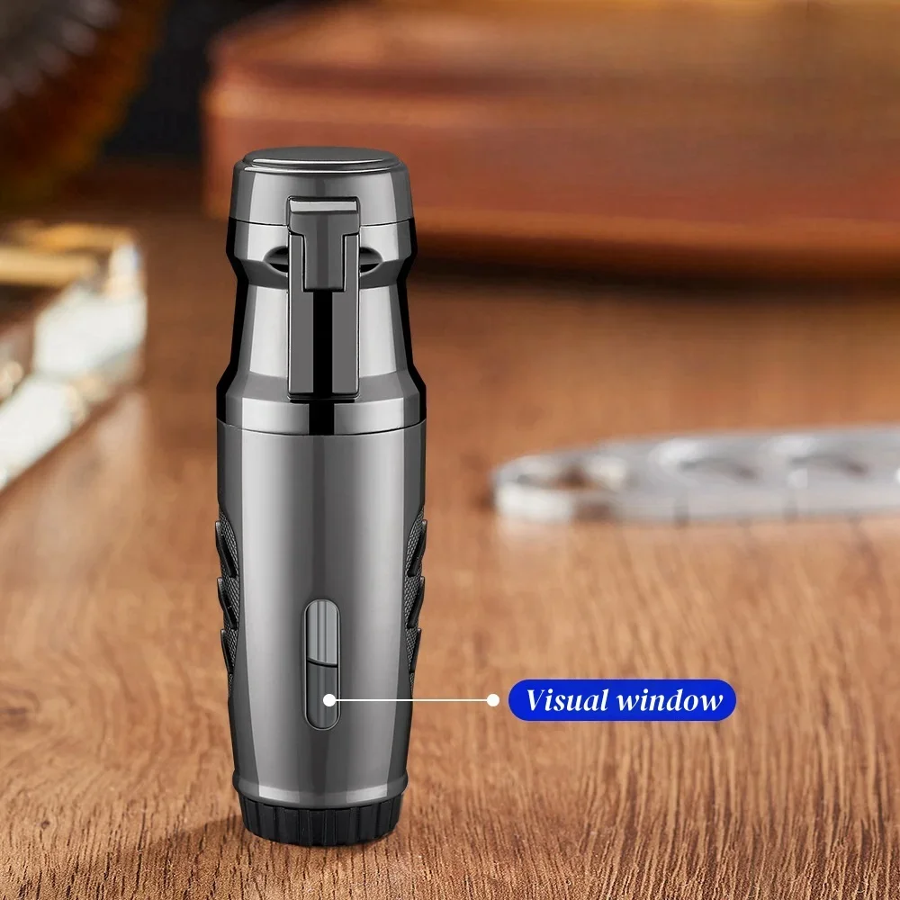 Metal Jet Blue Flame Gas Lighter Windproof Portable Turbine Torch Lighter Outdoor Barbecue Kitchen Moxibustion Charcoal Igniter