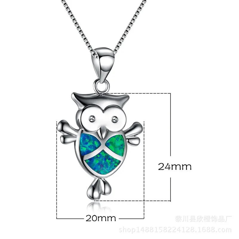 Fashion Lovely Owl Design Silver White Simulated Opal Pendant Necklace Jewelry