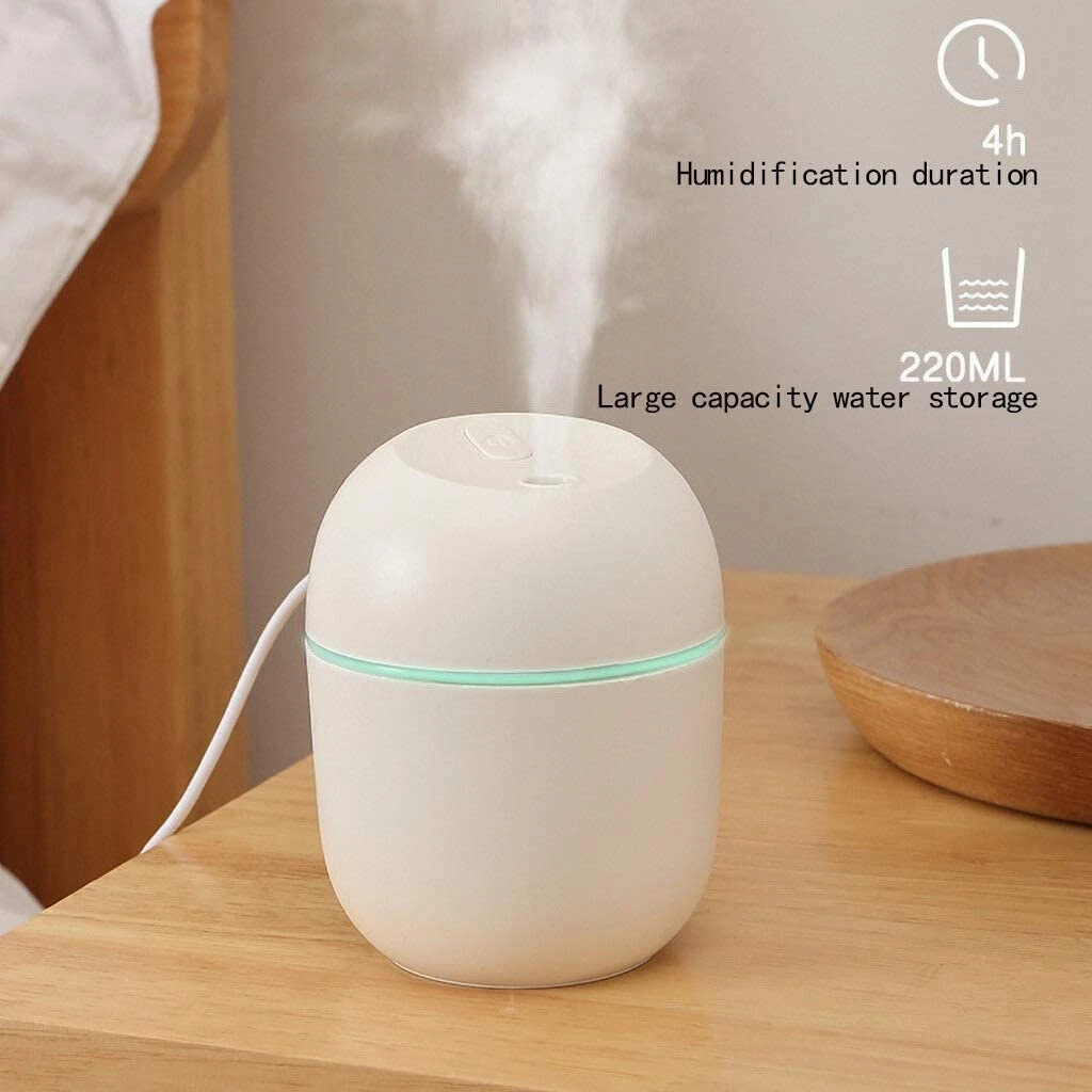 Air Humidifier USB Small 220Ml Mini Portable Cool Mist Diffuser for Bedroom Office Desk Car Travel Aroma Atomizer,White