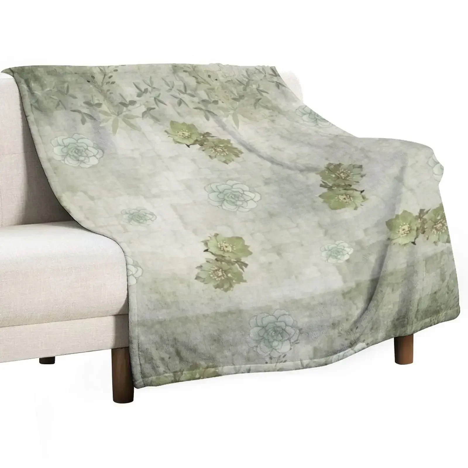 Sage Green Wallflowers Throw Blanket Elegant Warm Throw Blanket for Hotel Home