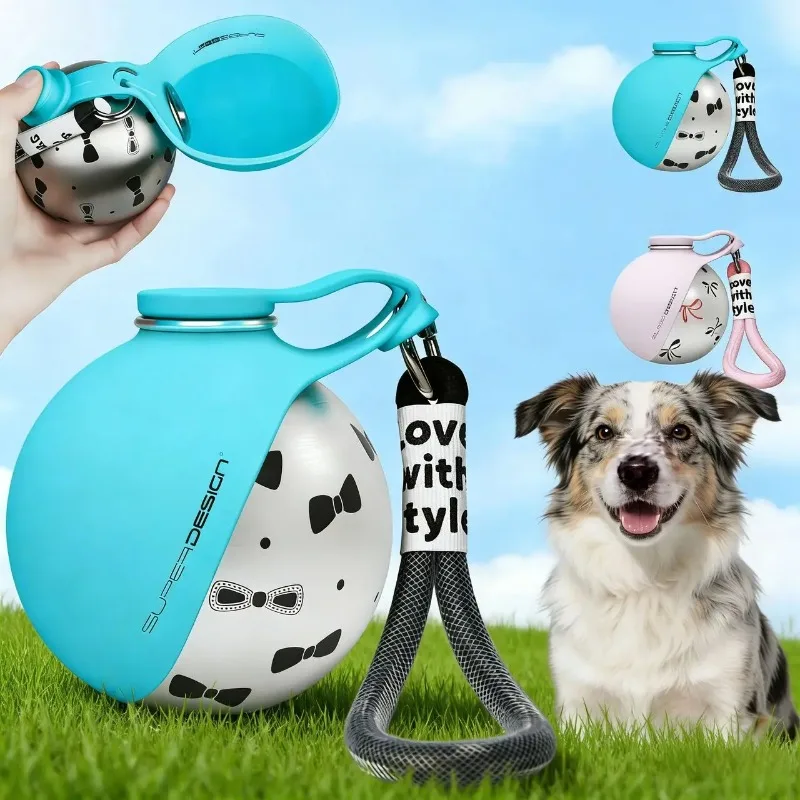 

Stainless Steel Water Bottle Outdoor Dog Walking Folding Portable Water Cup With Lanyard Hook LeakProof Dog Water Drink Bottle
