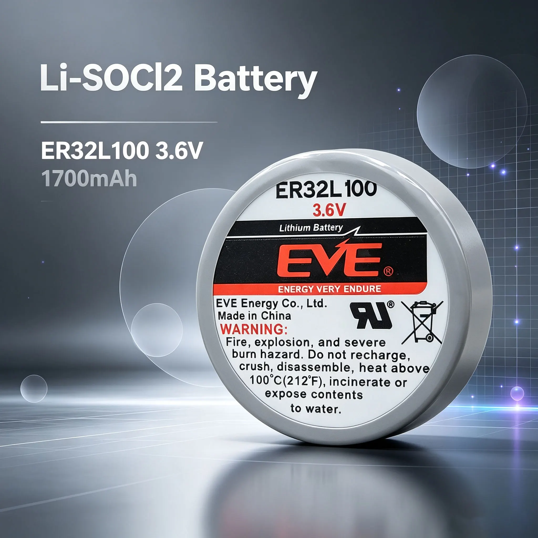 EVE ER32L100 3.6V Li-SOCl2 Battery Tire Pressure Monitoring PLC Industrial Control Servo Universal Tadilan SL-386