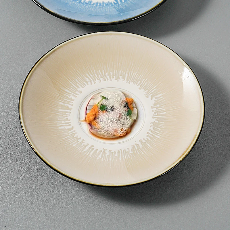

Round Shape Ceramic Dish, Food Tray, Sushi Plate, Business Use, Two Sorts Decoration, Finely Painted Steak Flat Tray, Tableware