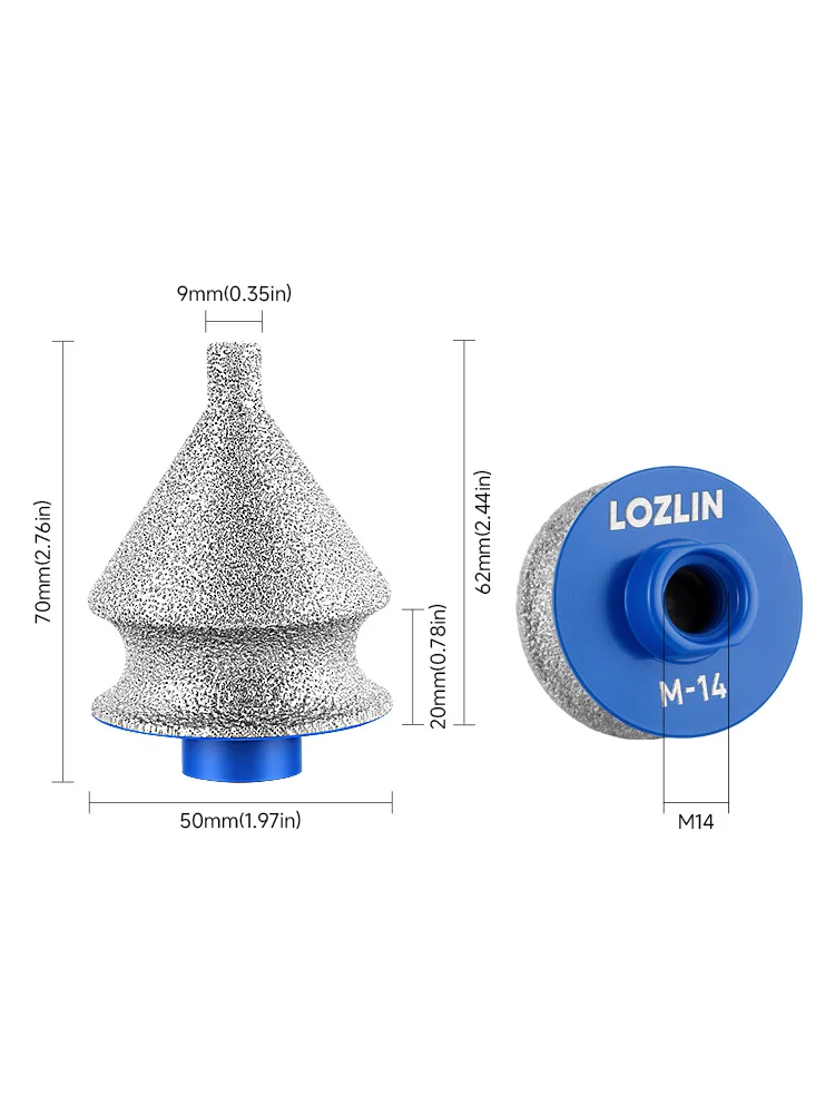 LOZLIN Diamant-Abschrägungsfräser Bohrloch-Kernbohrer Bogenförmiger Schleif- und Trimmbohrer für Marmor Fliesen Keramik 5/8"-11 M14 Gewinde – Detail 1