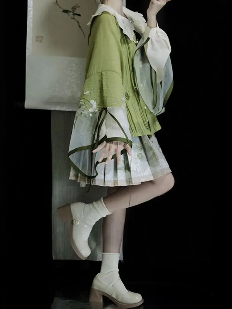 2026 Chinese Style Girl Han Mamianqun Dress Improved Horse Skirt Autumn Style Fresh And Daily Short Dress Horse Face Skirt Set