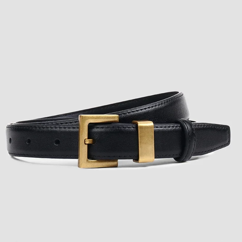 2024 Fashion Leather Square Gold Buckle Belt Senior Minimalist Jeans Clothing Accessories Luxury Designer Brand Belt for Women