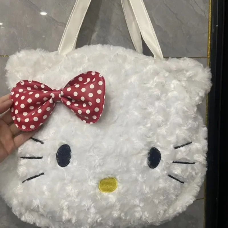 MBTI Hello Kitty Plush Women Shoulder Bag Large Capacity Soft Cartoon Fluffy Cute Fashion Tote Bag Japanese Style Casual Handbag